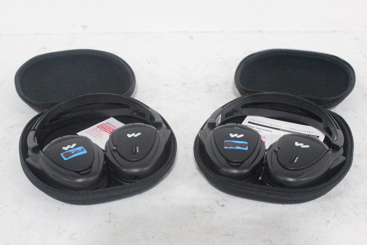 (2) Williams Sound WIR RX15-2 Dual-Channel Infrared Wireless Headphones (2.3 or 2.8 MHz) w/ (2) Vinyl Zipper Cases