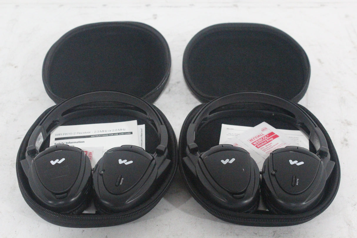 (2) Williams Sound WIR RX15-2 Dual-Channel Infrared Wireless Headphones (2.3 or 2.8 MHz) w/ (2) Vinyl Zipper Cases