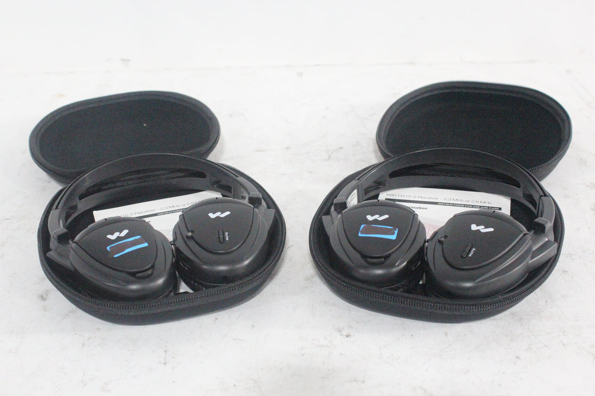 (2) Williams Sound WIR RX15-2 Dual-Channel Infrared Wireless Headphones (2.3 or 2.8 MHz) w/ (2) Vinyl Zipper Cases
