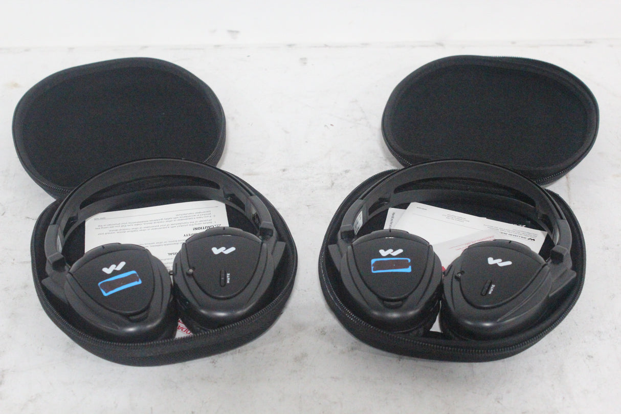 (2) Williams Sound WIR RX15-2 Dual-Channel Infrared Wireless Headphones (2.3 or 2.8 MHz) w/ (2) Vinyl Zipper Cases