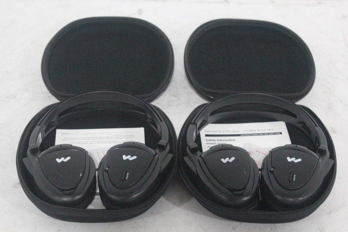 (2) Williams Sound WIR RX15-2 Dual-Channel Infrared Wireless Headphones (2.3 or 2.8 MHz) w/ (2) Vinyl Zipper Cases