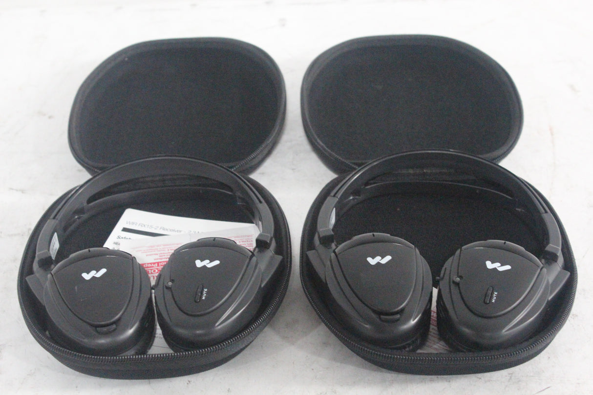 (2) Williams Sound WIR RX15-2 Dual-Channel Infrared Wireless Headphones (2.3 or 2.8 MHz) w/ (2) Vinyl Zipper Cases