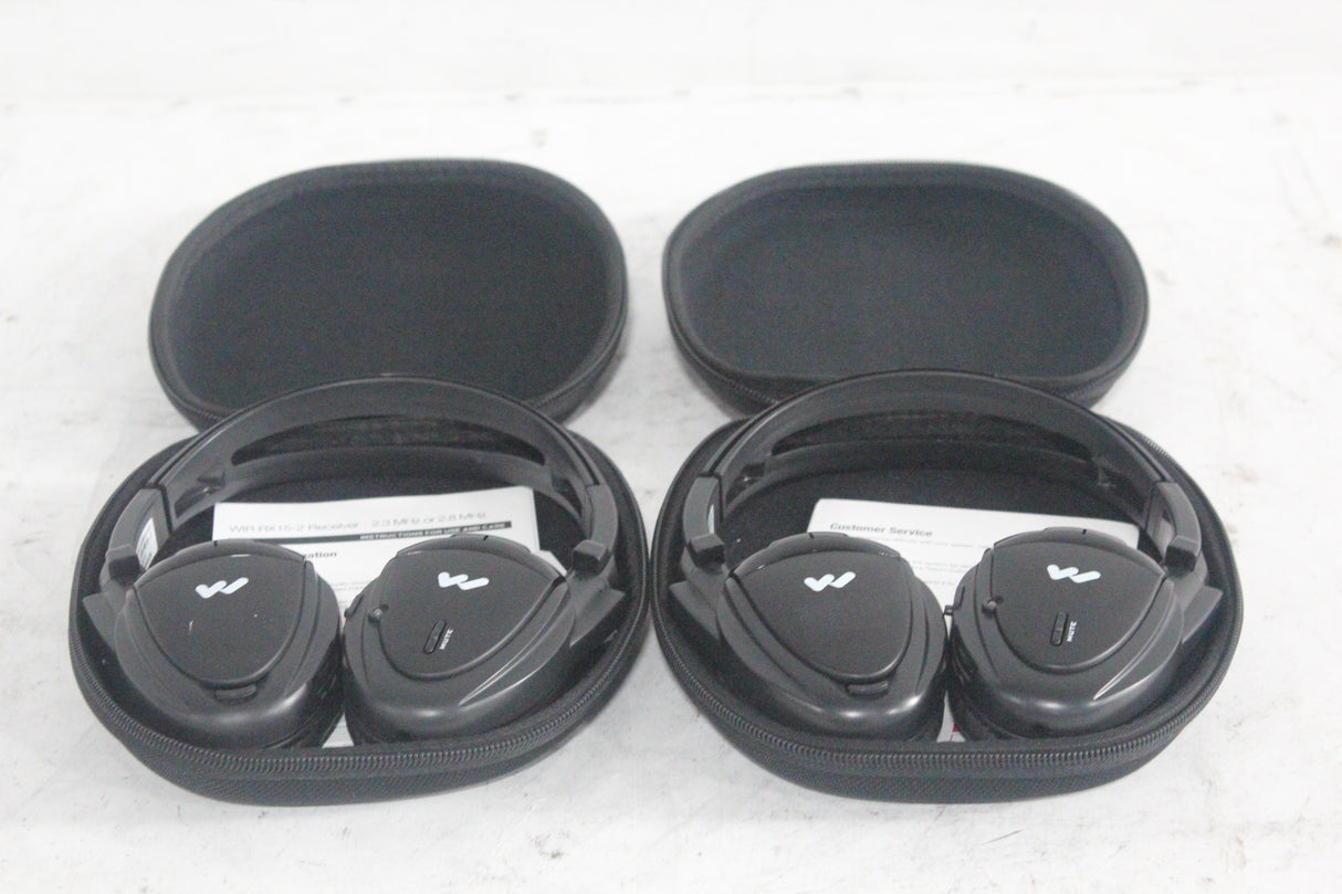 (2) Williams Sound WIR RX15-2 Dual-Channel Infrared Wireless Headphones (2.3 or 2.8 MHz) w/ (2) Vinyl Zipper Cases