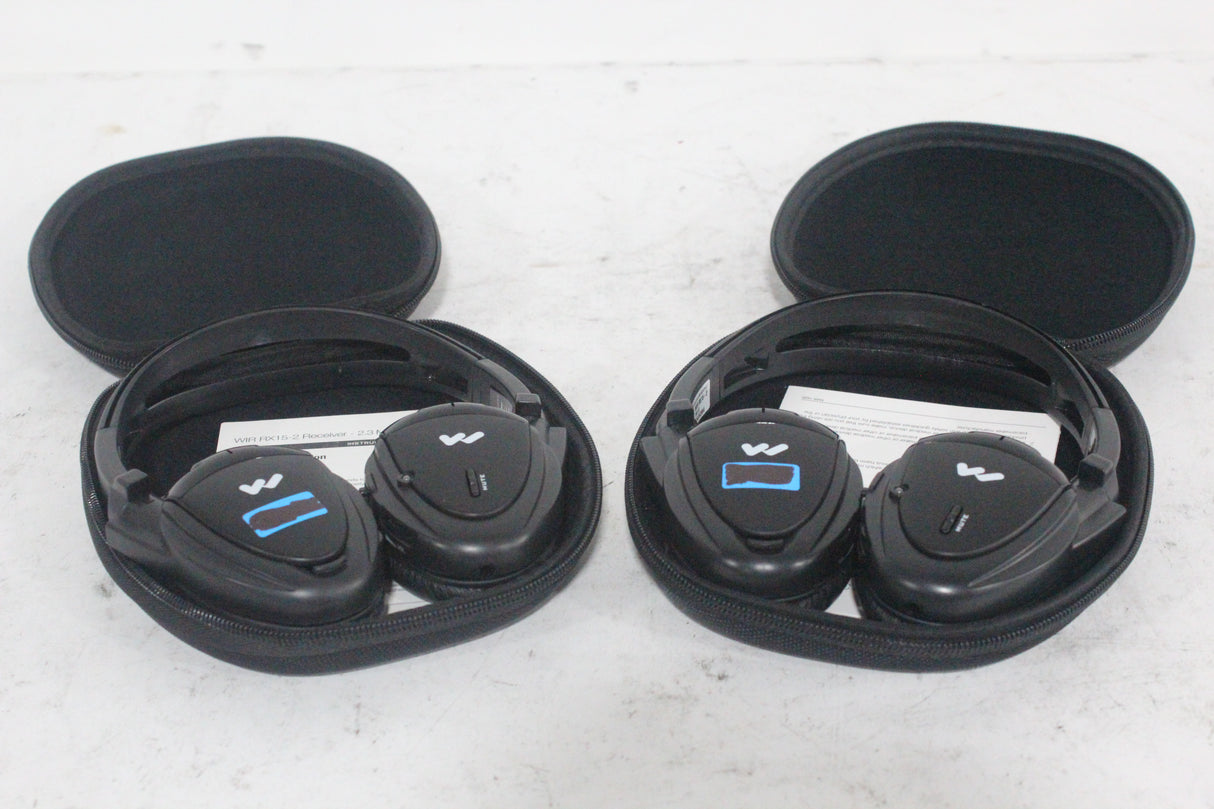 (2) Williams Sound WIR RX15-2 Dual-Channel Infrared Wireless Headphones (2.3 or 2.8 MHz) w/ (2) Vinyl Zipper Cases