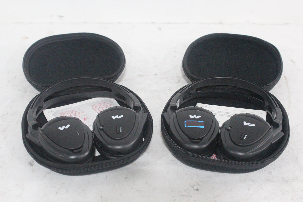 (2) Williams Sound WIR RX15-2 Dual-Channel Infrared Wireless Headphones (2.3 or 2.8 MHz) w/ (2) Vinyl Zipper Cases
