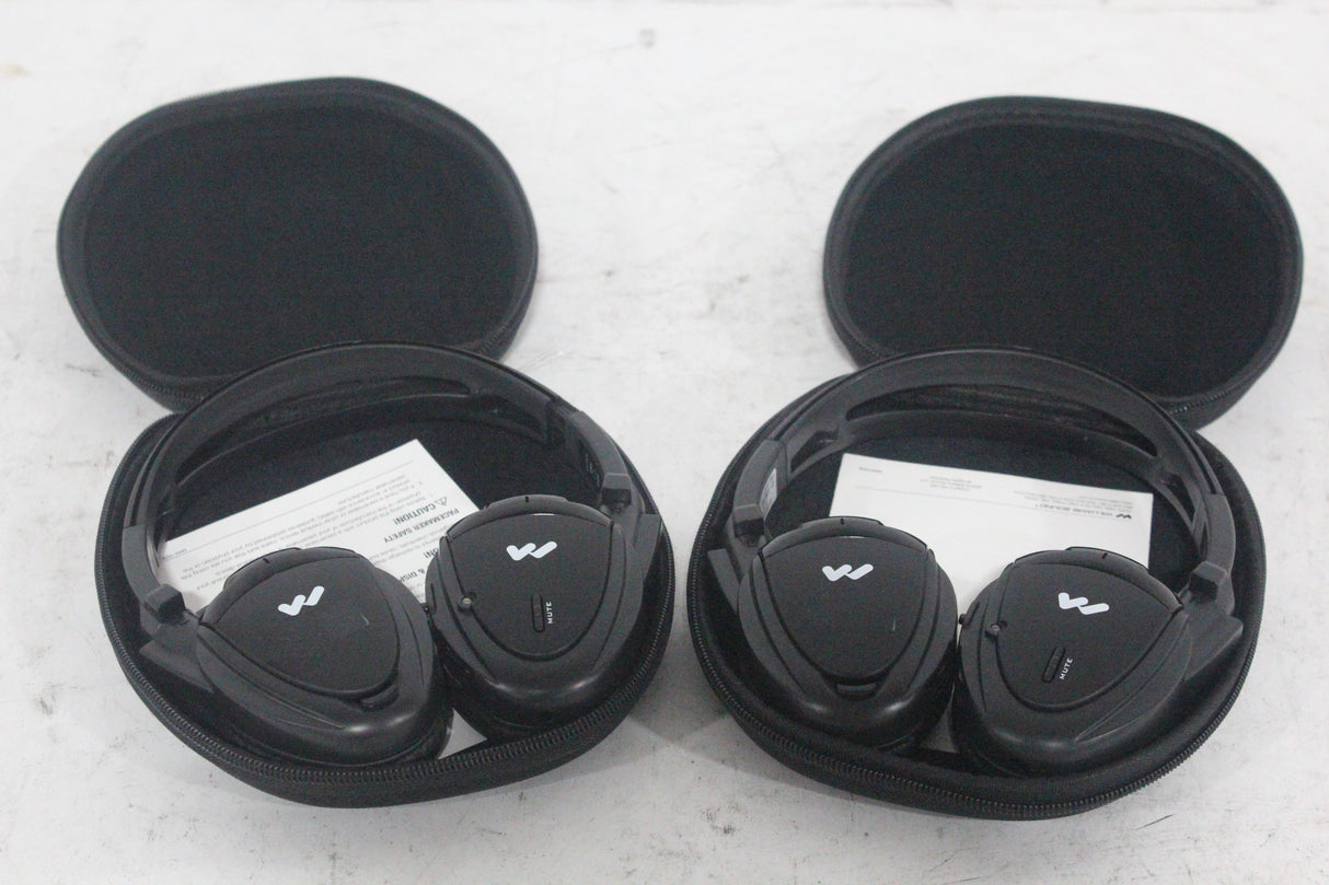 (2) Williams Sound WIR RX15-2 Dual-Channel Infrared Wireless Headphones (2.3 or 2.8 MHz) w/ (2) Vinyl Zipper Cases