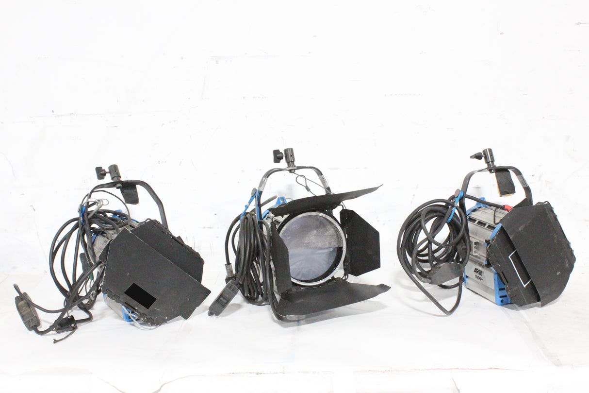(3) ARRI 1000W T1 Location Fresnel with Stand Mount With Barn Doors