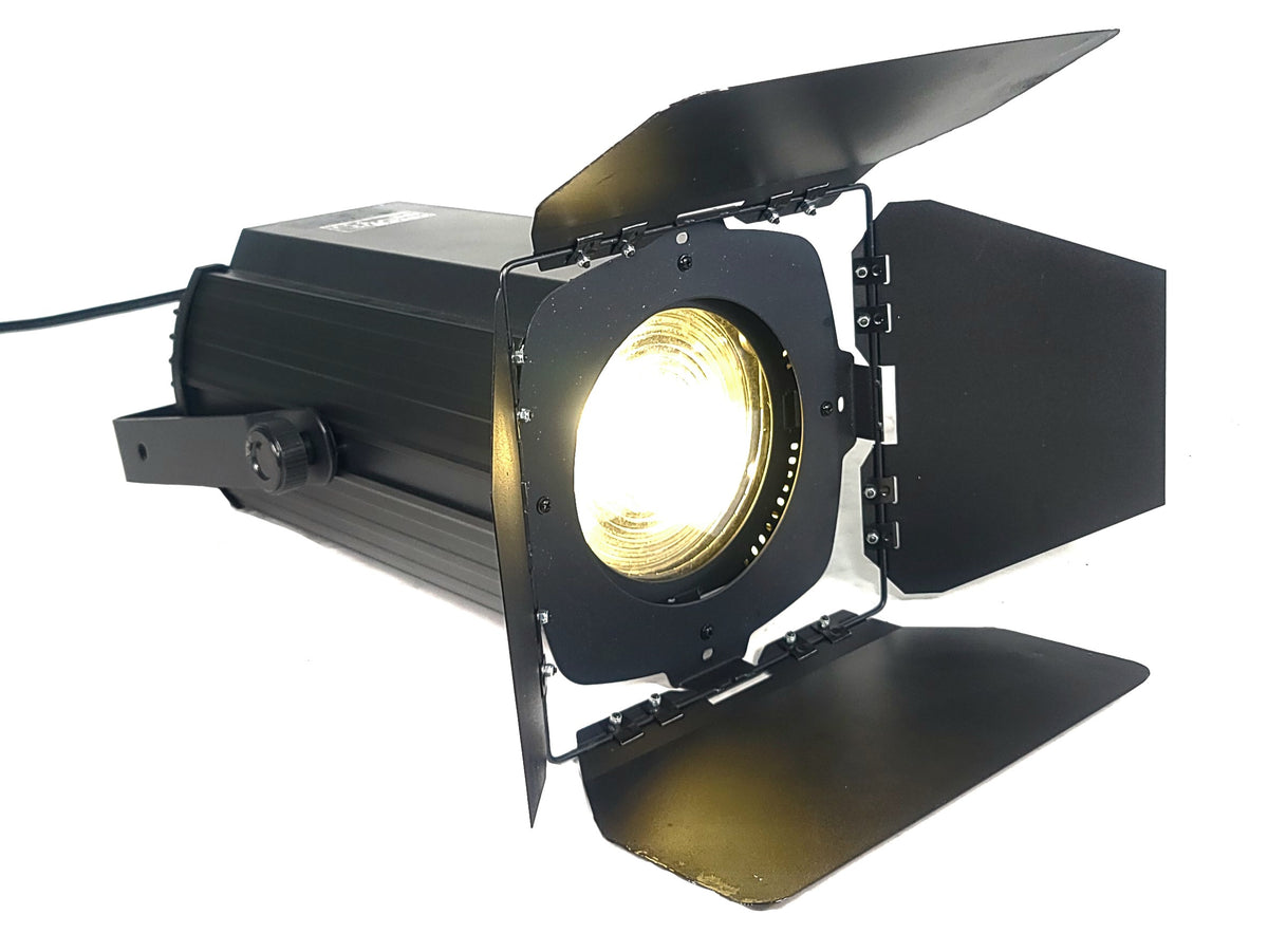 (5) Eurolite LED THA-100F COB 3200K Pro COB Spot Lights w/ (5) Mounting Brackets, (5) Safety Cables, (11) Jail Frames, & (5) Barn Door in Wheeled Road Case