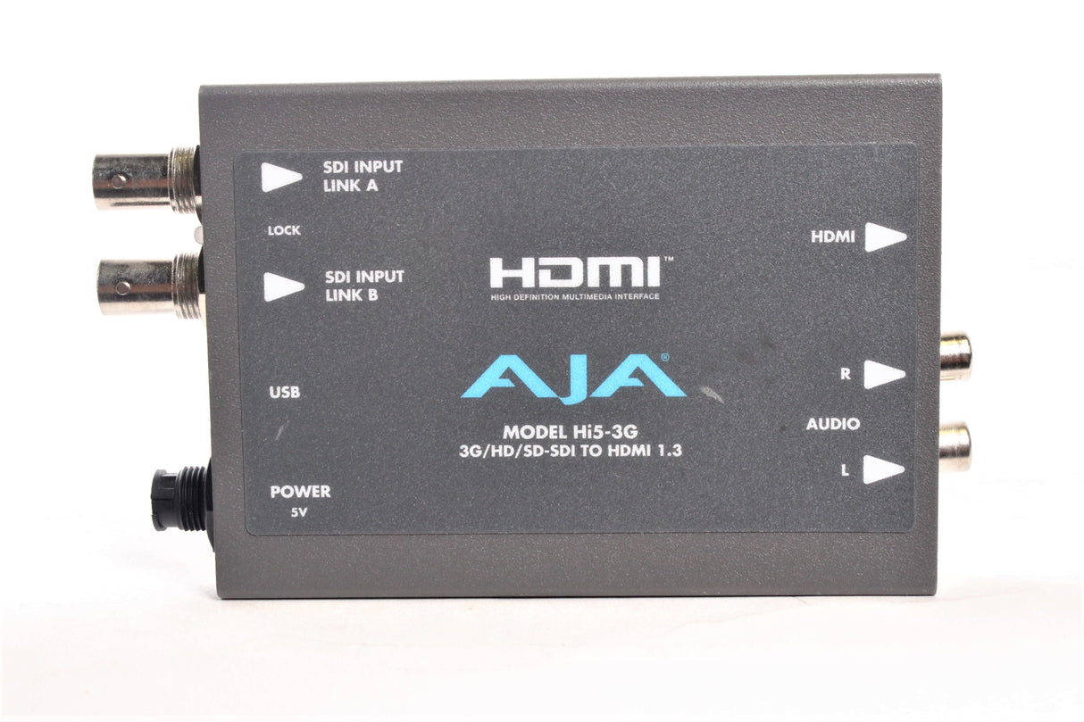 AJA Hi5-3G 3G/Dual Link/HD-SD-SDI to HDMI Converter and (2) Coaxial Cables (NO PSU)