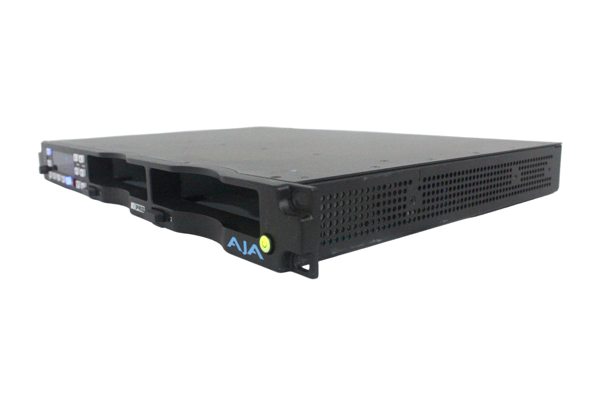 Front view of the AJA Ki-Pro Rack, a professional video recorder and player device.