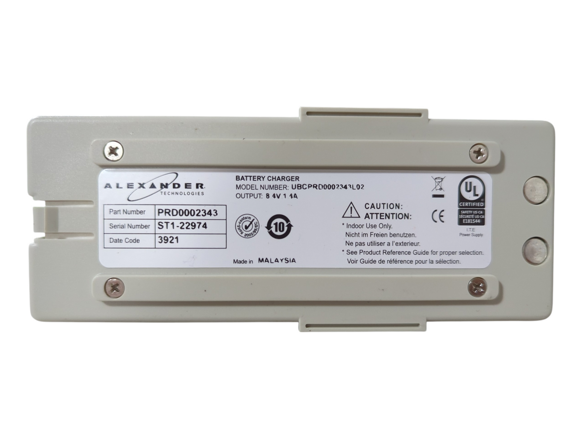 Alexander Technologies UBC30000 4 Slot Universal Battery Charger w/ (4) Alexander Technologies UBCPRD0002343L02, (4) RTS Rechargeable Li-Ion Battery Pack