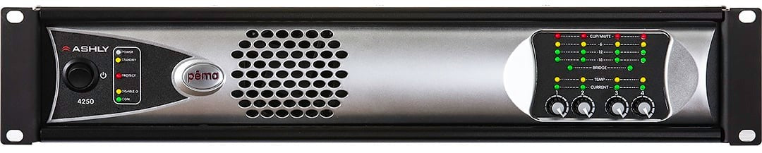 Ashly PEMA 4250 4-Channel Power Amplifier, 250W at 4 Ohms, 8x8 DSP Matrix