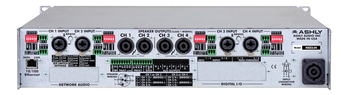 Ashly nXe3.04BD 4-Channel Network Power Amplifier with OPDante and OPDAC4 Option Cards