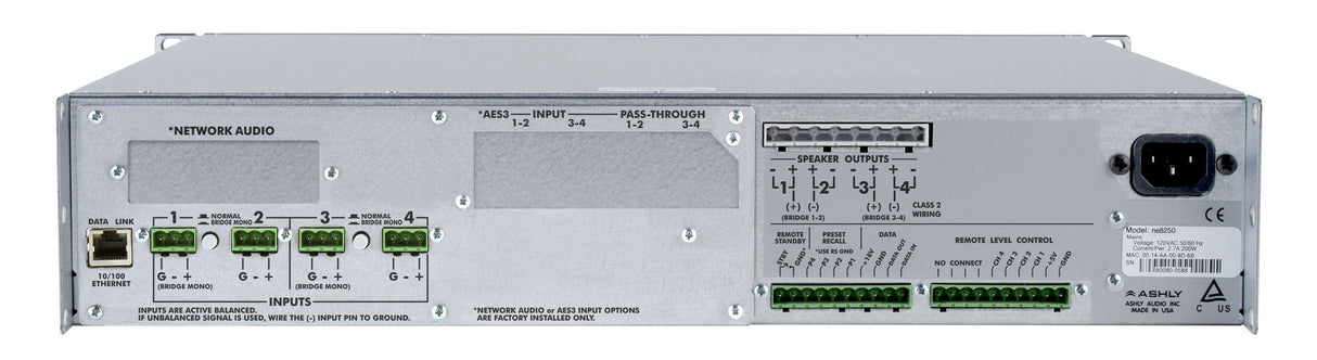 Ashly ne4250.70peD 4-Channel Amplifier with OPDante Option Card