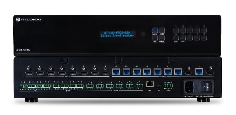 Atlona AT-UHD-PRO3-88M 4K/UHD Dual-Distance 8x8 HDMI to HDBaseT Matrix Switcher with PoE