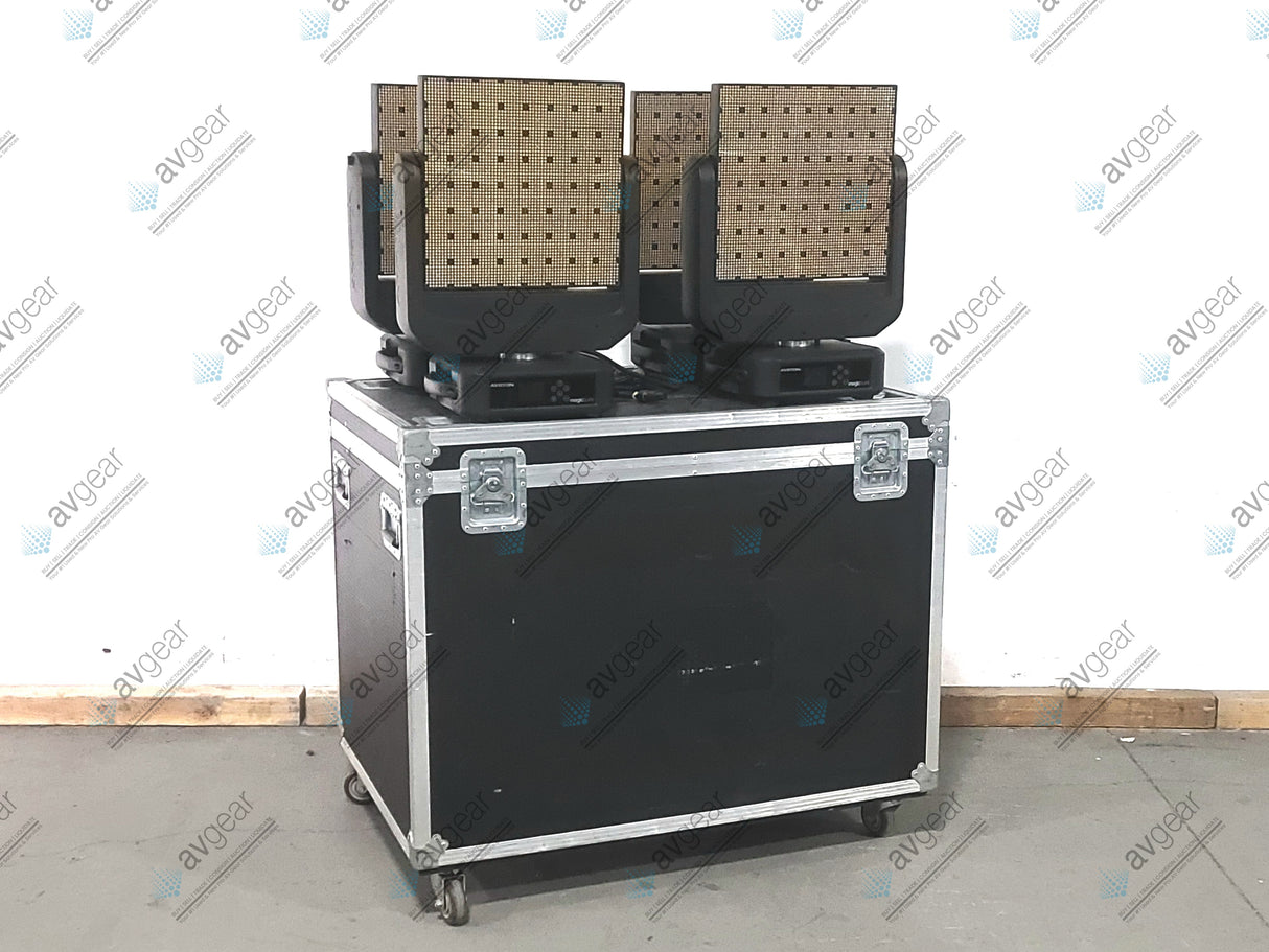 (4) Ayrton Magicburst Moving LED Lights ( 1389,1602,1521,1661 Hours) w/ (4) PSU Cables & Wheeled Road Case