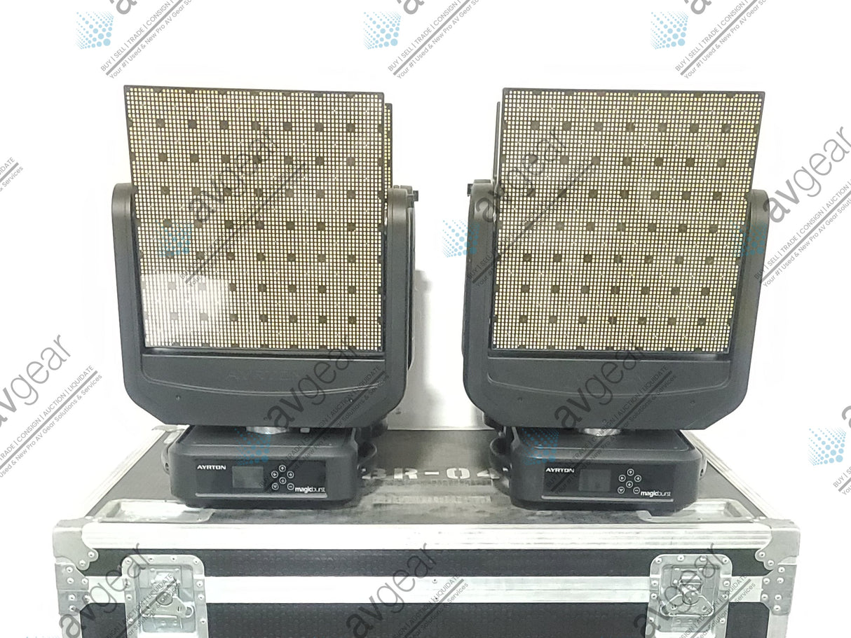 (4) Ayrton Magicburst Moving LED Lights w/ (4) PSU Cables In Wheeled Road Case