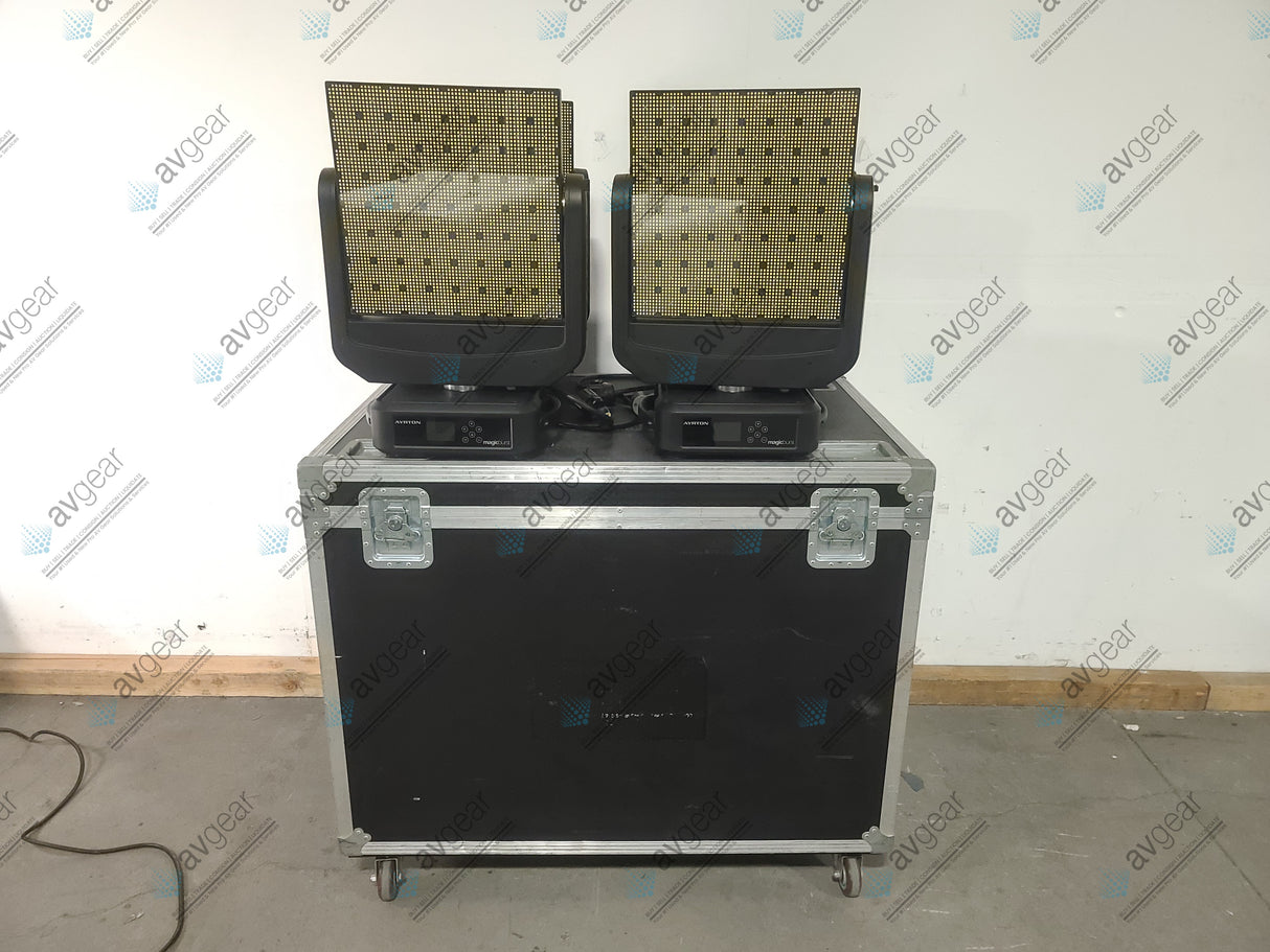 (4) Ayrton Magicburst Moving LED Lights ( 1389,1602,1521,1661 Hours) w/ (4) PSU Cables & Wheeled Road Case