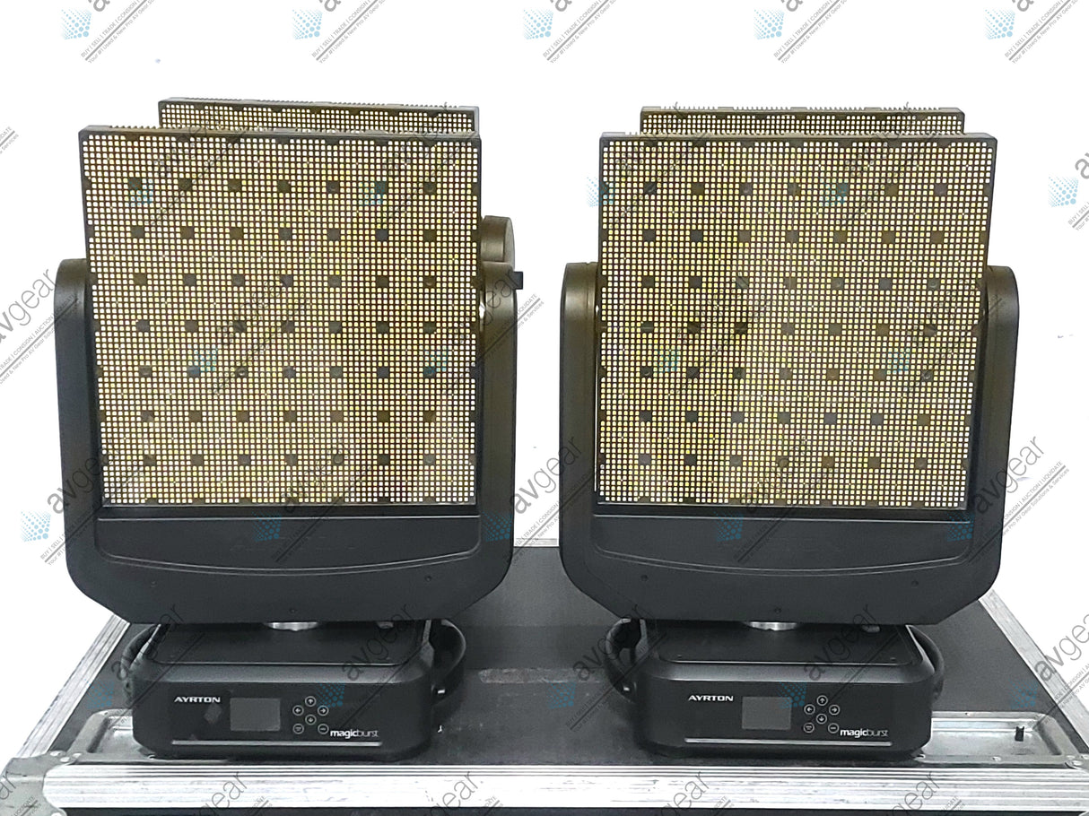 (4) Ayrton Magicburst Moving LED Lights w/ (4) PSU Cables In Wheeled Road Case