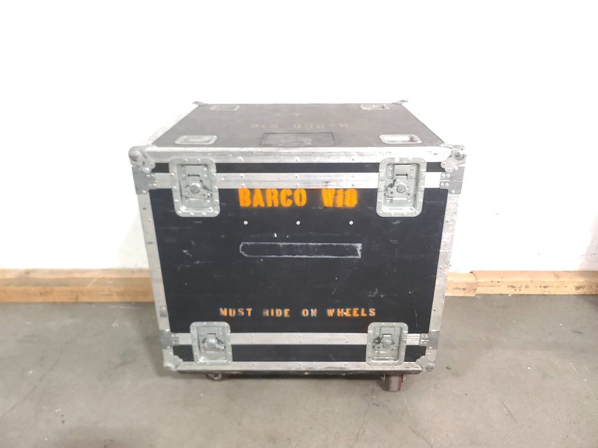 Barco HDX W18 16,500 Lumens WUXGA 3-Chip DLP (FOR PARTS) w/ (4) C-Clamps and PSU in Wheeled Road Case