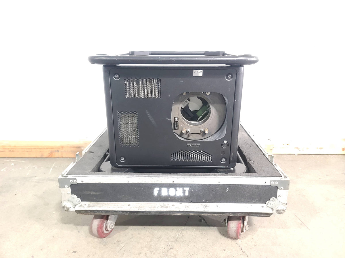 Barco HDX W18 16,500 Lumens WUXGA 3-Chip DLP (FOR PARTS) w/ (4) C-Clamps and PSU in Wheeled Road Case