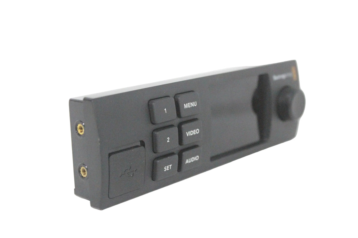 Blackmagic Design Teranex Mini Smart Panel with a 2.2 inch color LCD screen, several control buttons, and a spin dial.