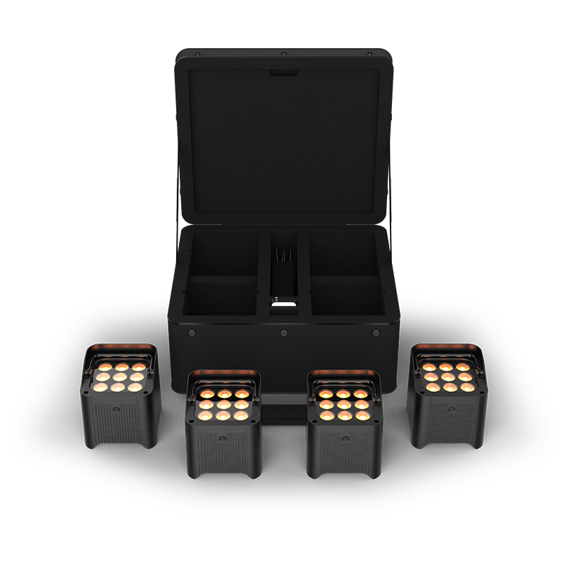CHAUVET DJ Freedom Par Q9 X4 True Wireless RGBA LED PAR Kit with Carrying Bag, Remote, and Multi-Charger (4-Pack)