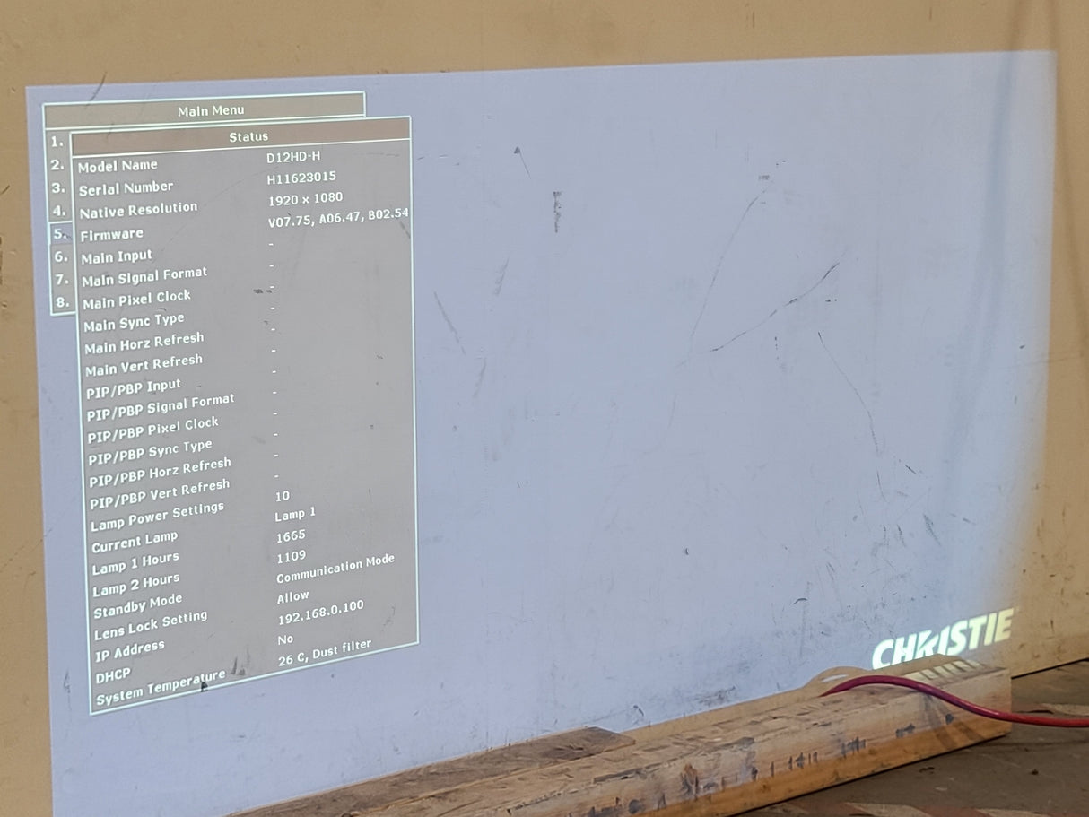 Christie D12HD-H (Lamp 1 1665 , Lamp 2 1109 Hours) 10,000 Lumens HD 0.95" DLP x 1 1080P Large Venue Projector (NO LENS) In Wheeled Road Case