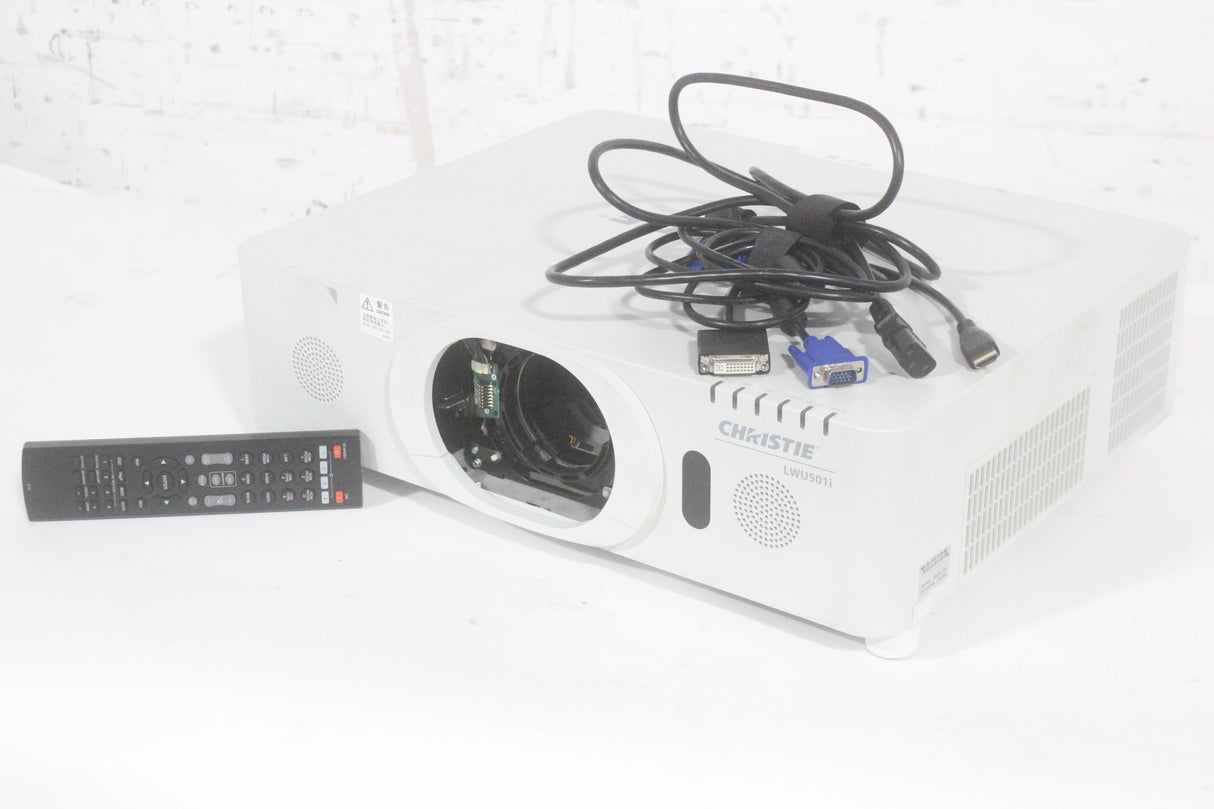 Christie LWU501i (5,000 Lumen) 3 Chip WUXGA LCD Conference Projector (967 Op Hours) w/ Remote, PSU in Hard Rolling Case (1688-173)