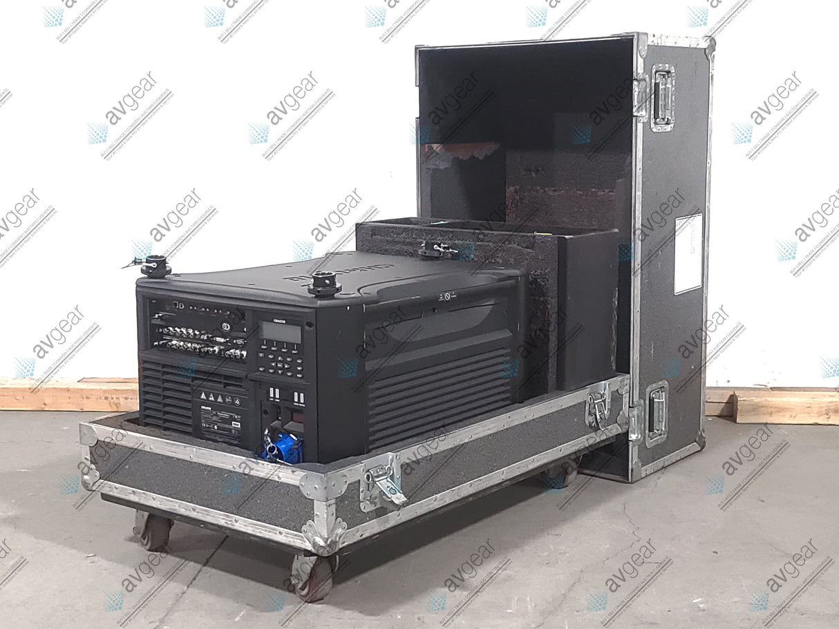 Christie Roadster HD20K-J 20,000 Lumen HD 0.95" DLP x 3 Large Venue Projector (914 Hours) w/ (4) Clamps, Hardware & Remote in Wheeled Road Case