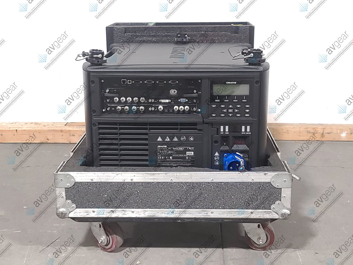 Christie Roadster HD20K-J 20,000 Lumen HD 0.95" DLP x 3 Large Venue Projector (914 Hours) w/ (4) Clamps, Hardware & Remote in Wheeled Road Case