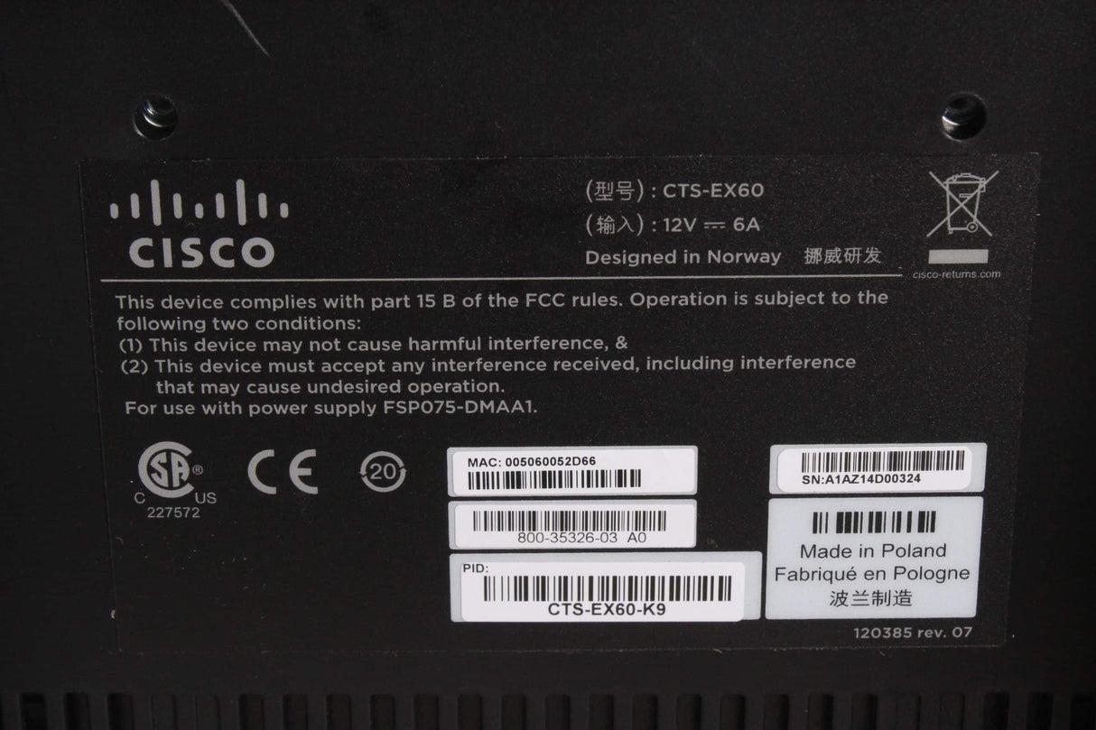 Cisco CTS-EX60-K9-RF TelePresence Video Conference Equipment