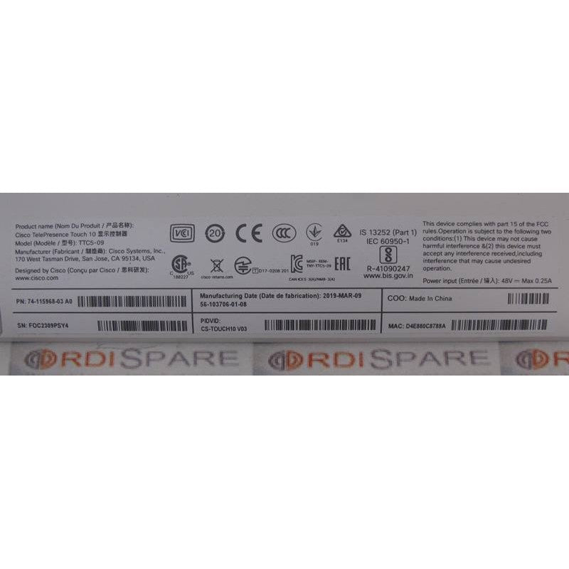 Cisco TTC5-09 Video TelePresence Touch 10" Monitor