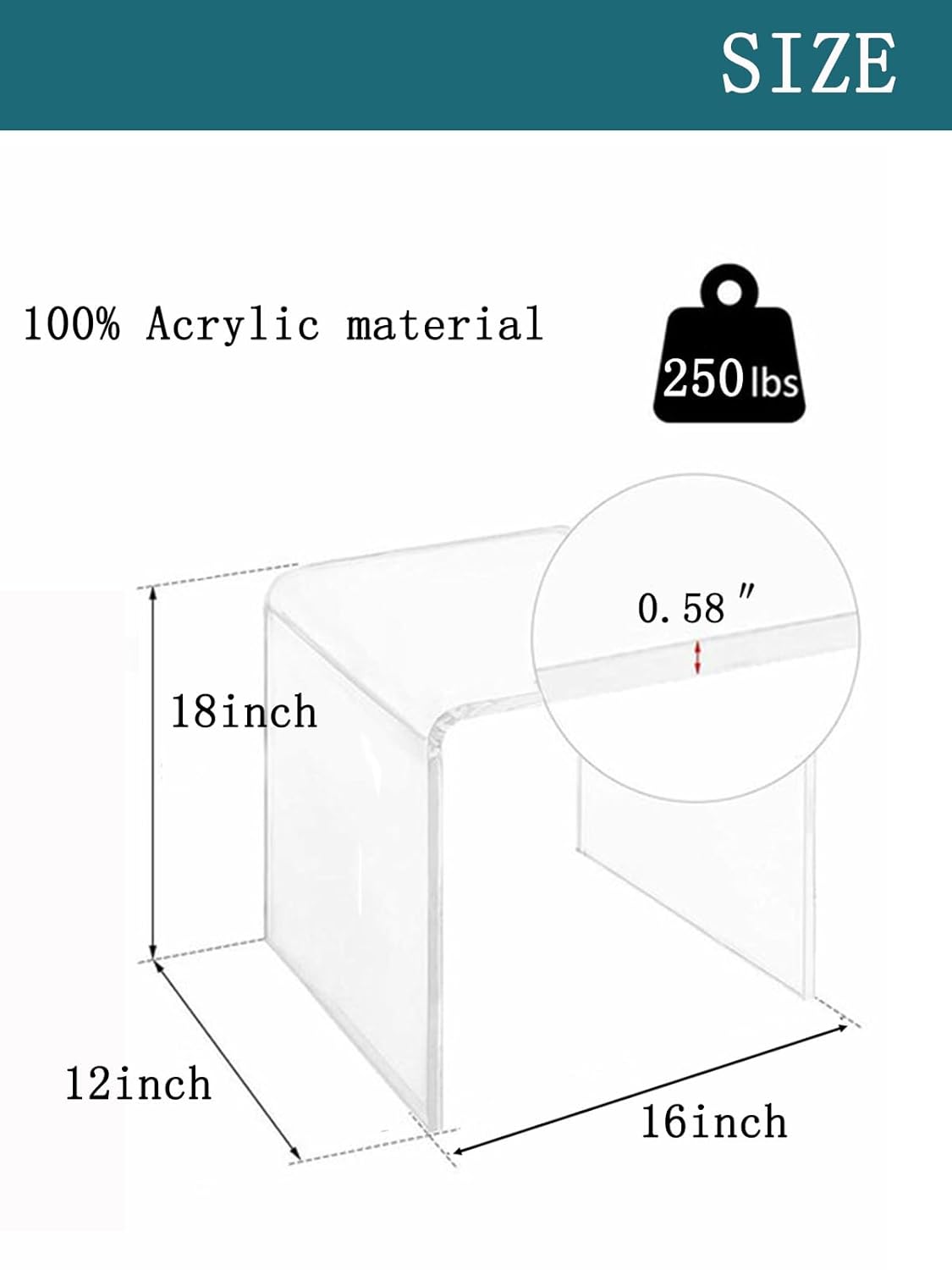 Clear-Com Acrylic Table 18" Square Base - 18" Diameter Round Top