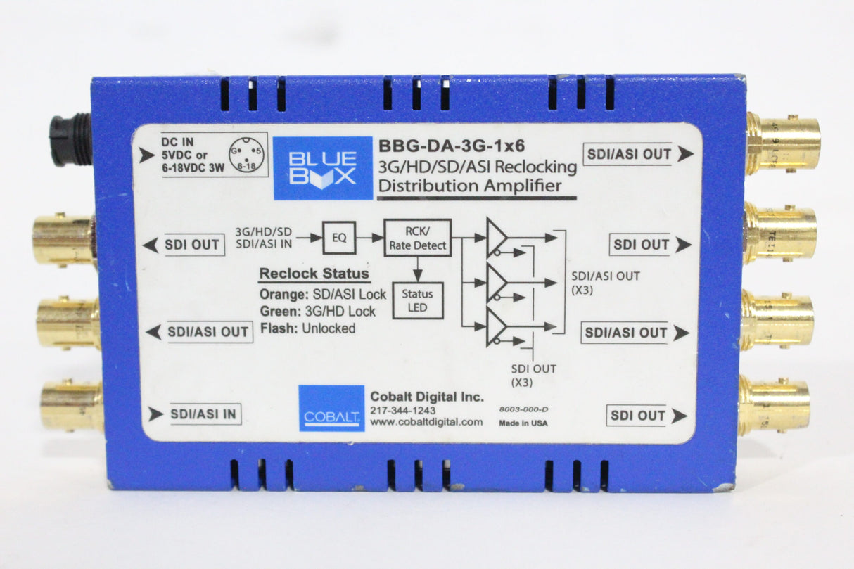 Cobalt BBG-DA-3G-1x6 3G/HD/SD/ASI Reclocking Distribution Amplifier