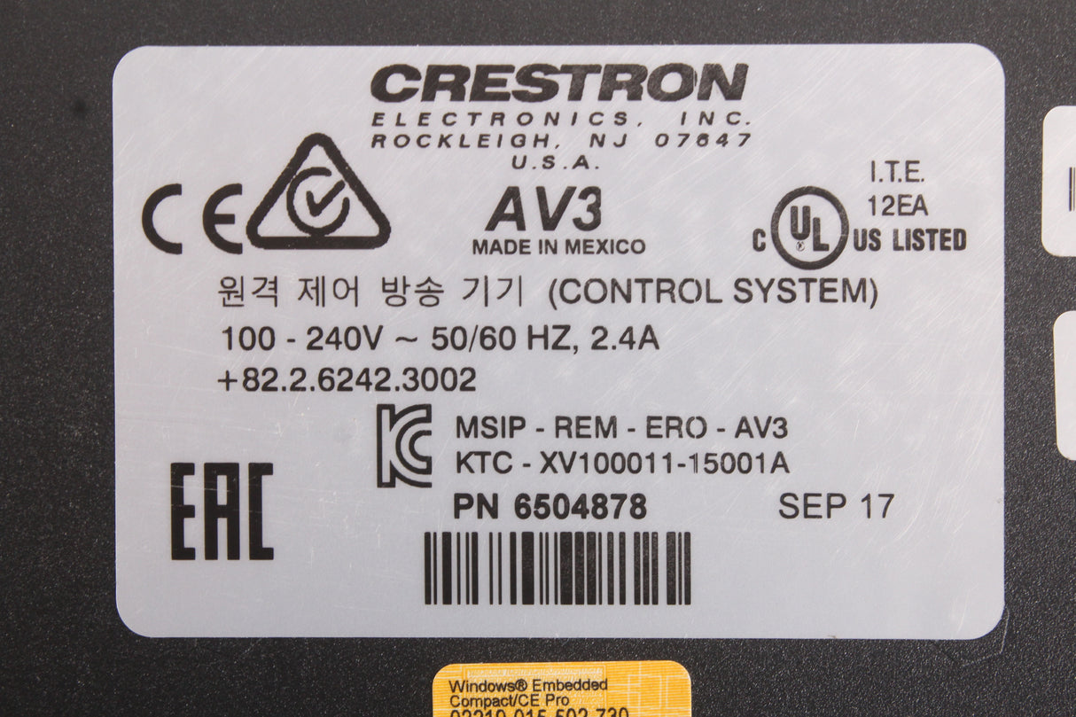 Crestron AV3 Advanced Control Processor 1GB SD RAM 4GB Flash Memory (No Option Cards Installed)