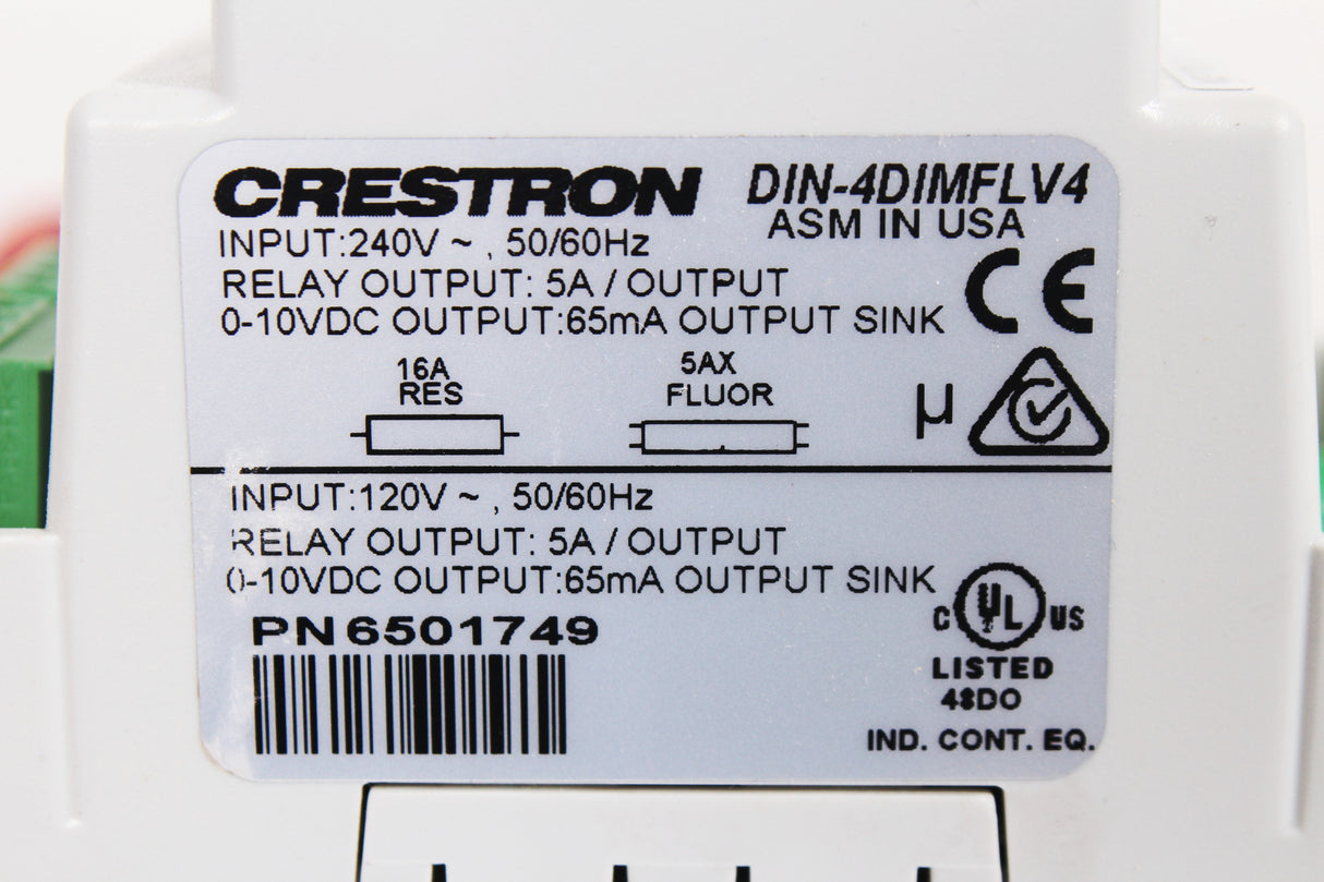Crestron DIN-4DIMFLV4 DIN Rail 0-10V Dimmer Module, 4 feeds, 4 channels