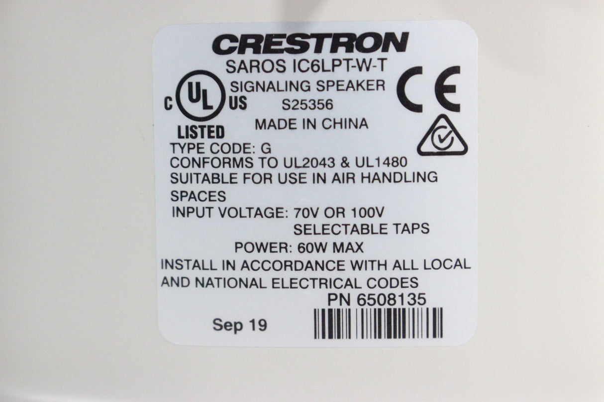 Crestron SAROS-IC6T-W-T-EACH 2-Way In-Ceiling Speaker (New - Open Box)