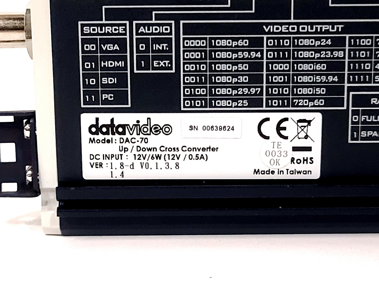 Datavideo DAC-70 SD/HD/3G-SDI Up/Down/Cross Converter w/ PSU