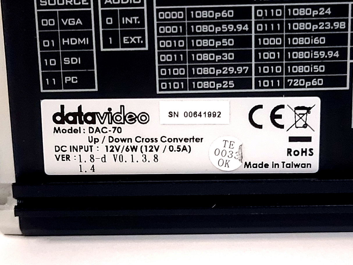 Datavideo DAC-70 SD/HD/3G-SDI Up/Down/Cross Converter w/ PSU