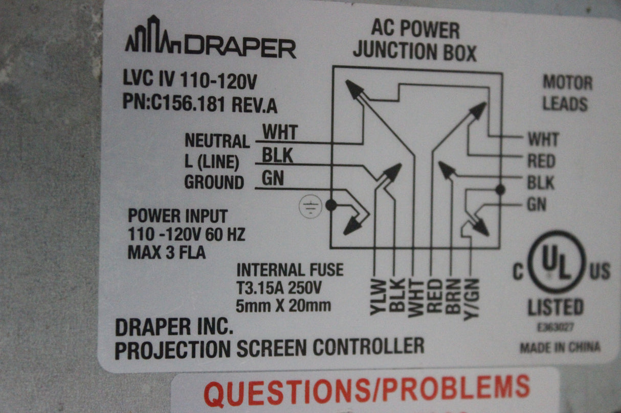 Draper LVC IV 110-120V AC Power Junction Box