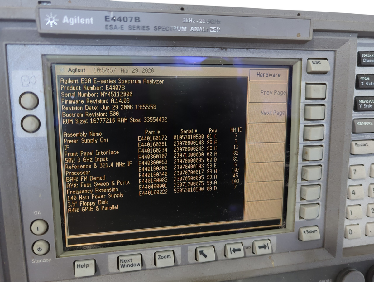 Agilent E4407B ESA-E Spectrum Analyzer, 9kHz to 26.5 Ghz
