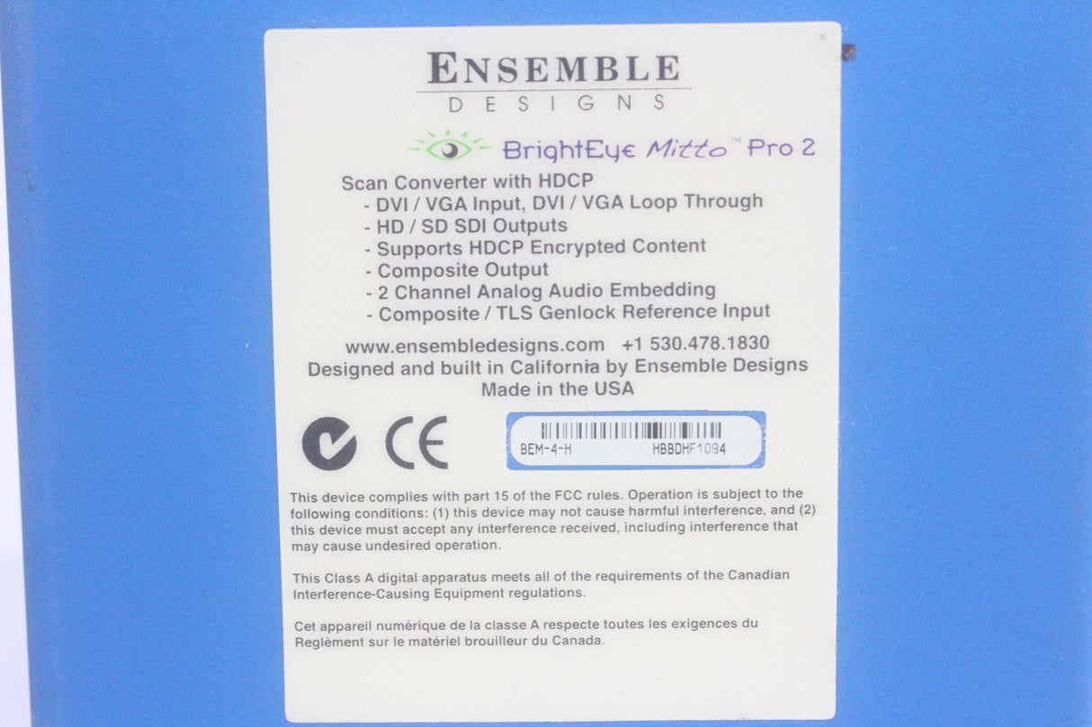 Ensemble Designs BrightEye Mitto Pro 2 Scan Converter w/ HDCP