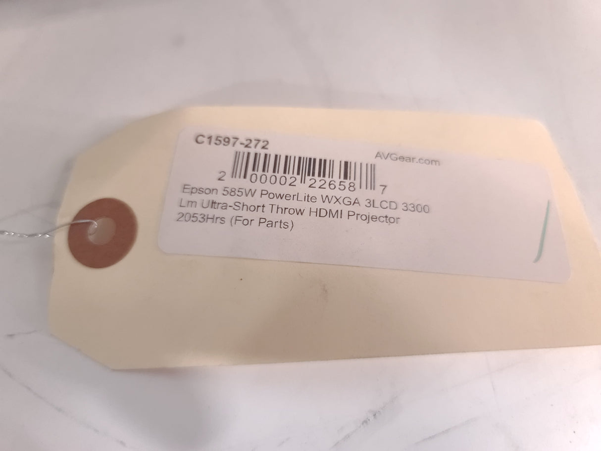 Epson 585W PowerLite WXGA 3LCD 3300 Lm Ultra-Short Throw HDMI Projector (2053 Operating Hours) (FOR PARTS)