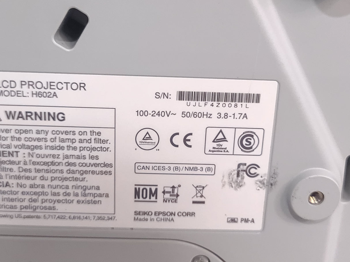 Epson 585W PowerLite WXGA 3LCD 3300 Lm Ultra-Short Throw HDMI Projector (2053 Operating Hours) (FOR PARTS)