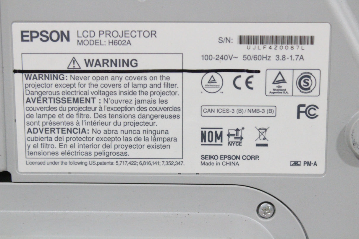 Epson 585W PowerLite WXGA 3LCD 3300 Lm Ultra-Short Throw HDMI Projector (2053 Operating Hours) (FOR PARTS)