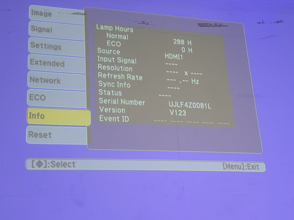 Epson 585W PowerLite WXGA 3LCD 3300 Lm Ultra-Short Throw HDMI Projector (2053 Operating Hours) (FOR PARTS)