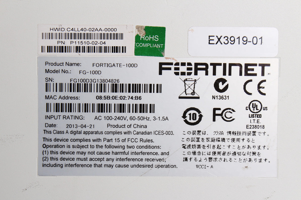 FORTINET FG-100D Security Firewall Appliance VPN 16 Port Gigabit Ethernet 2x SFP 2x WAN 2x HA (Missing brackets) (FOR PARTS)