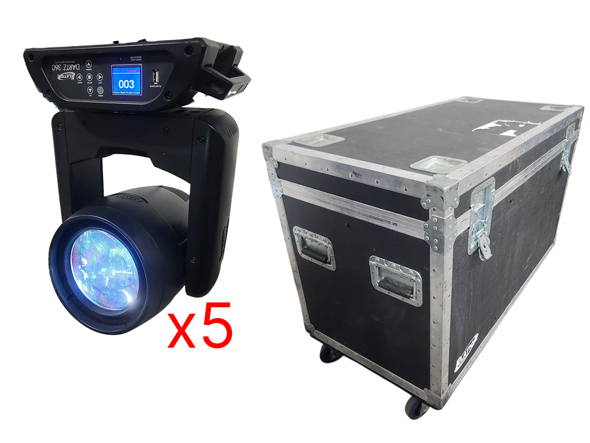 (5) Elation DARTZ 360 50W RGB LED Moving Lights and Elation Road Case for 6x DARTZ 360 Lights