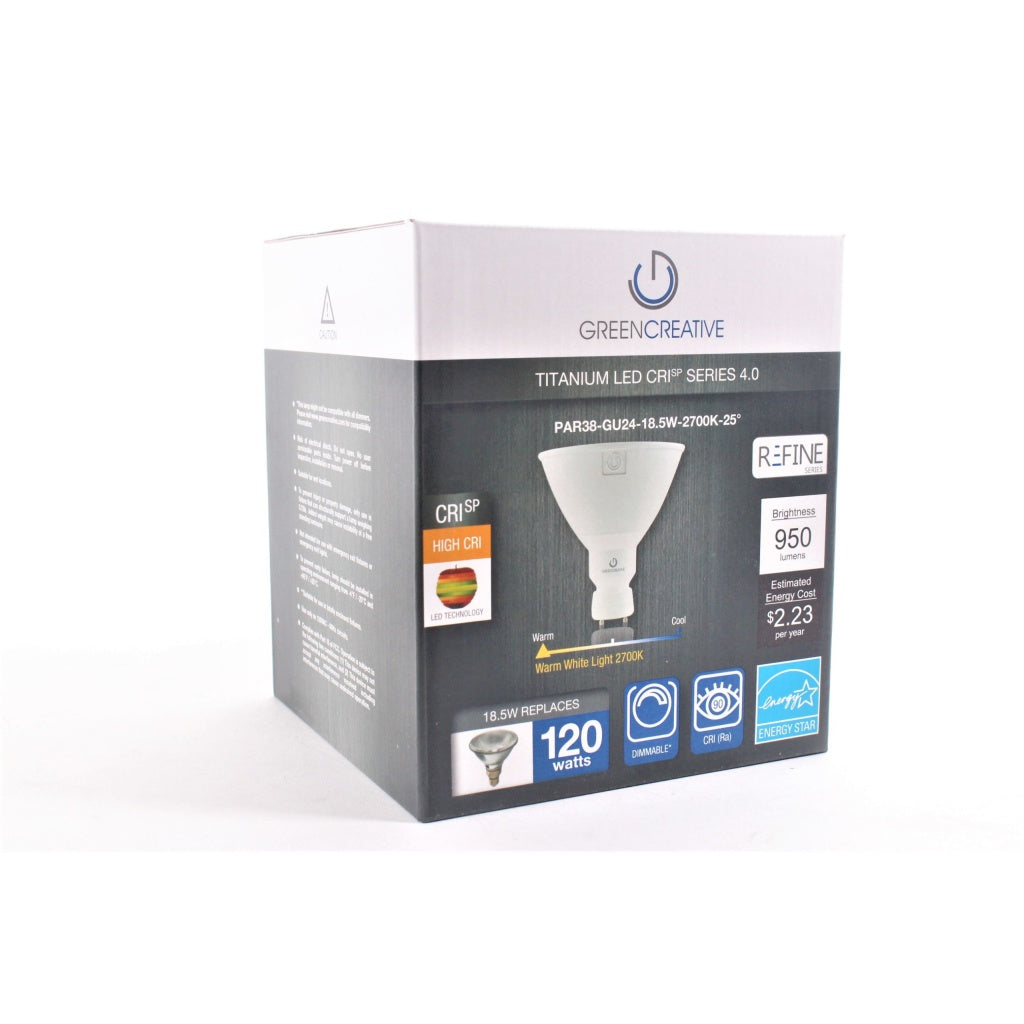 Green Creative PAR38-GU24 LED PAR38-GU24-18.5W-2700K-25° Bulb w/ TWIST Connector